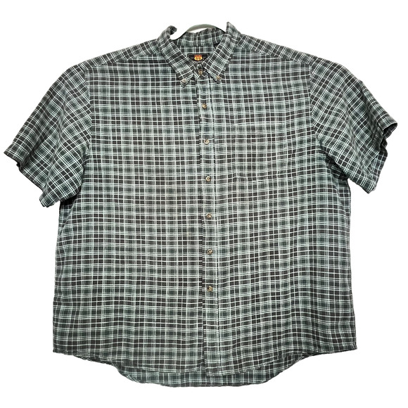 Route 66 Mens XL Linen Cotton Blend Shirt Green Plaid Short Sleeve Button Down - Picture 1 of 16